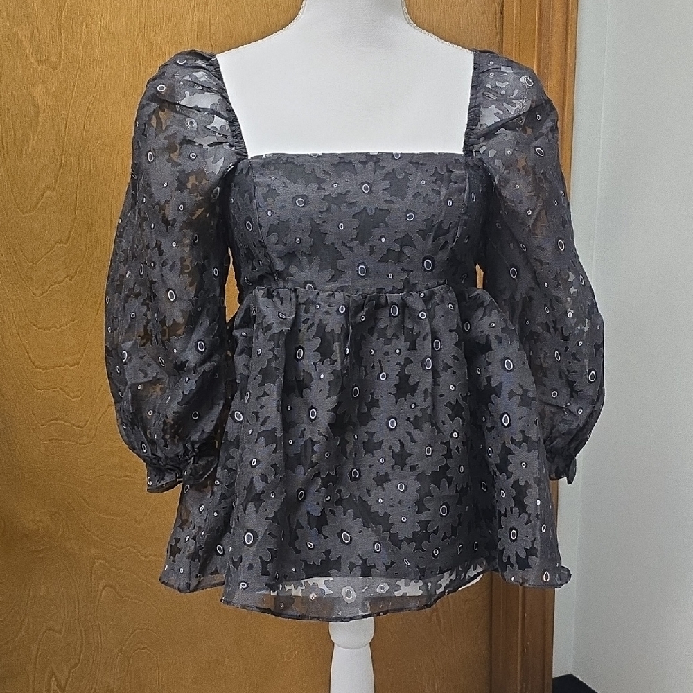 Storia Black Floral Sheer Blouse